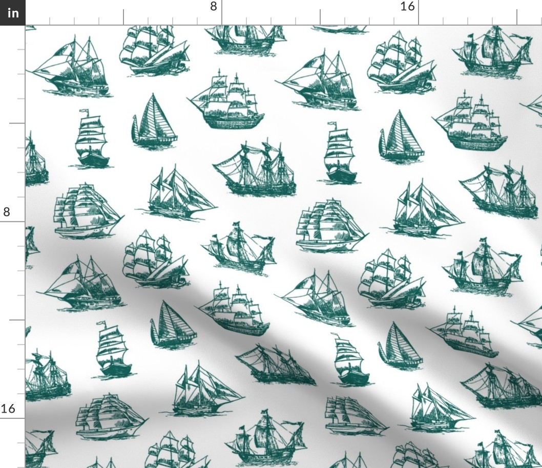 Teal Sailing Ships // Large