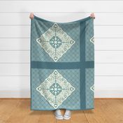 Peacock Feather & Butterfly Hawaiian Quilt3_BLUE-GRAY_AQUA_CREAM