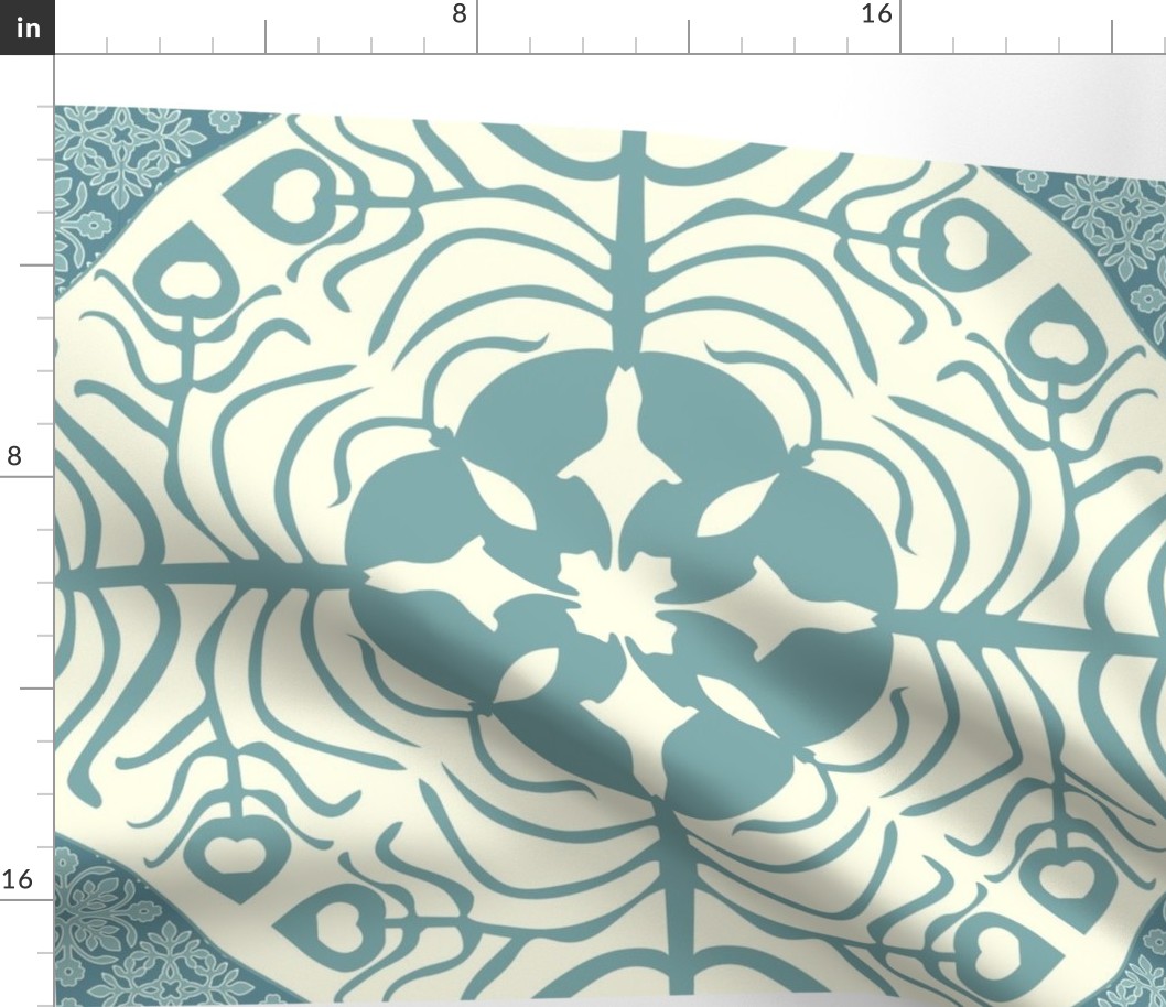 Peacock Feather & Butterfly Hawaiian Quilt3_BLUE-GRAY_AQUA_CREAM