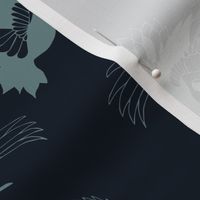 flying cranes - blue on navy