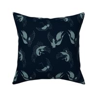 flying cranes - blue on navy