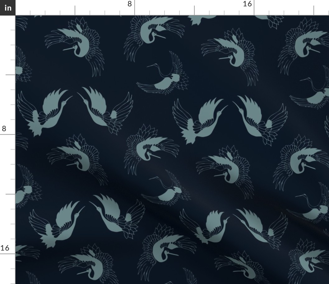 flying cranes - blue on navy