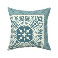 Peacock Feather & Butterfly Hawaiian pillow square_BLUE-GRAY_AQUA_CREAM