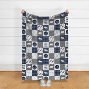 happy camper patchwork fabric - navy and grey 