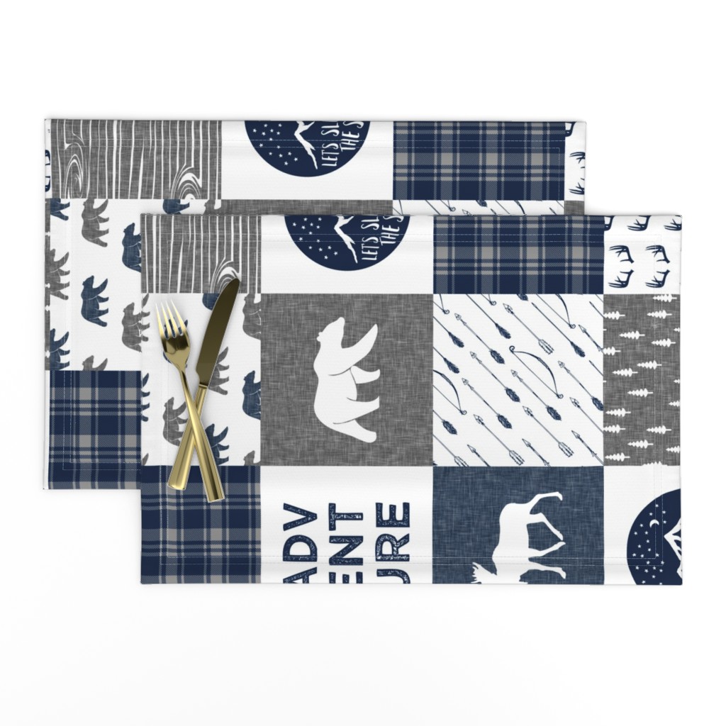 happy camper patchwork fabric - navy and grey  (90)