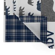happy camper patchwork fabric - navy and grey  (90)