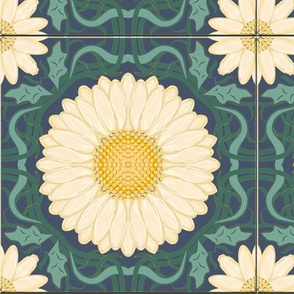 Blue Green Spanish Floral Tile