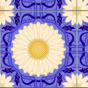 Blue Violet Spanish Floral Tile