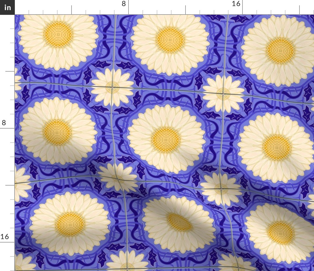 Blue Violet Spanish Floral Tile