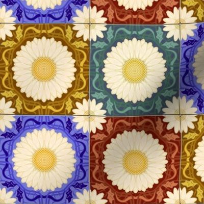 Four Color Spanish Floral Tile Half Drop