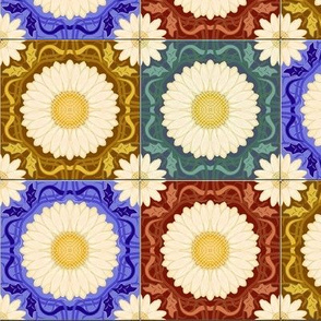 Four Color Spanish Floral Tile Half Drop