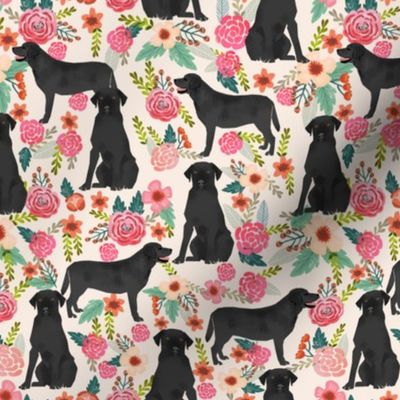 black lab fabric black labrador florals design - cream