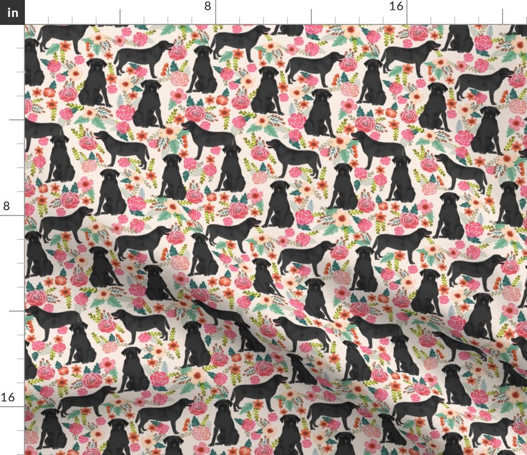 black lab fabric black labrador florals design - cream