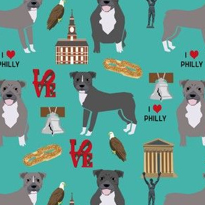pitbulls in philly fabric - pitbull philadelphia, travel, dog, us, cities design - turquoise