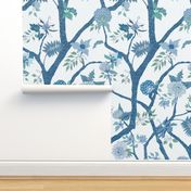 Peony Branch Mural in Blues and Greens