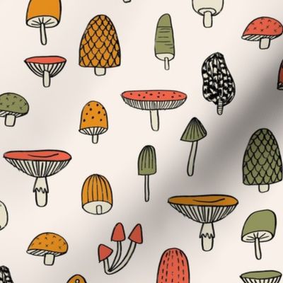 mushroom // nature woodland forest mushrooms foods botanical fabric beige