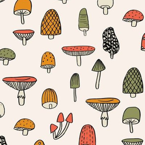 mushroom // nature woodland forest mushrooms foods botanical fabric beige