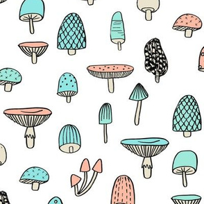 mushroom // nature woodland forest mushrooms foods botanical fabric white mint