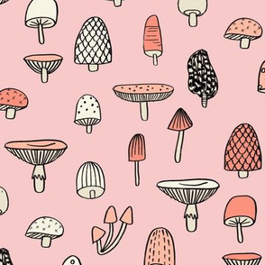 mushroom // nature woodland forest mushrooms foods botanical fabric pink
