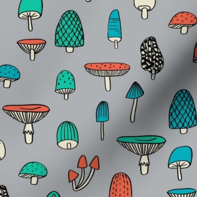 mushroom // nature woodland forest mushrooms foods botanical fabric grey