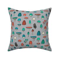 mushroom // nature woodland forest mushrooms foods botanical fabric grey