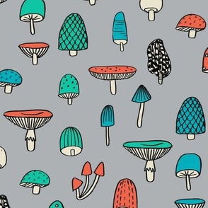 mushroom // nature woodland forest mushrooms foods botanical fabric grey