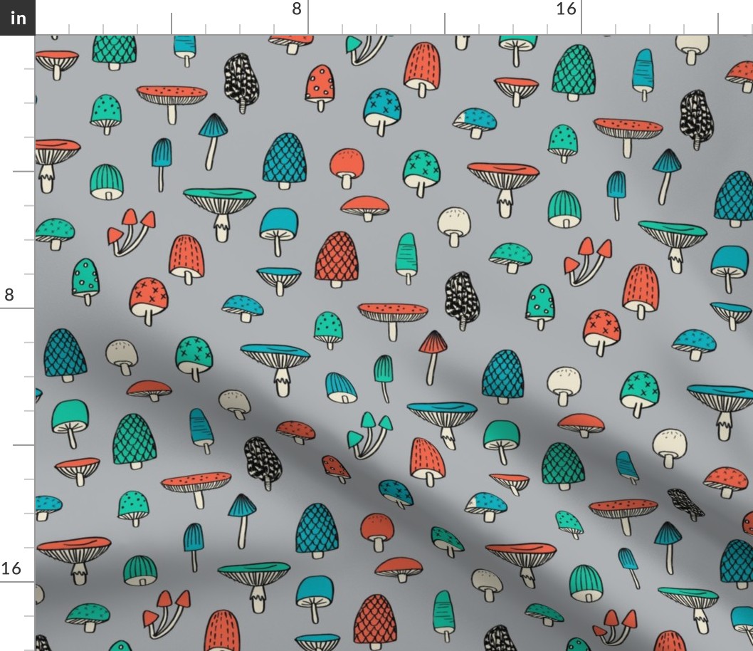 mushroom // nature woodland forest mushrooms foods botanical fabric grey