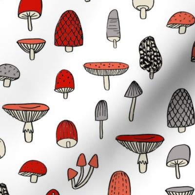 mushroom // nature woodland forest mushrooms foods botanical fabric white red