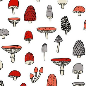 mushroom // nature woodland forest mushrooms foods botanical fabric white red