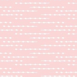Light pink and white thin horizontal nubby textured stripes with dots