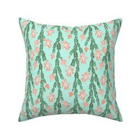 Tropical cactus in coral and surf green