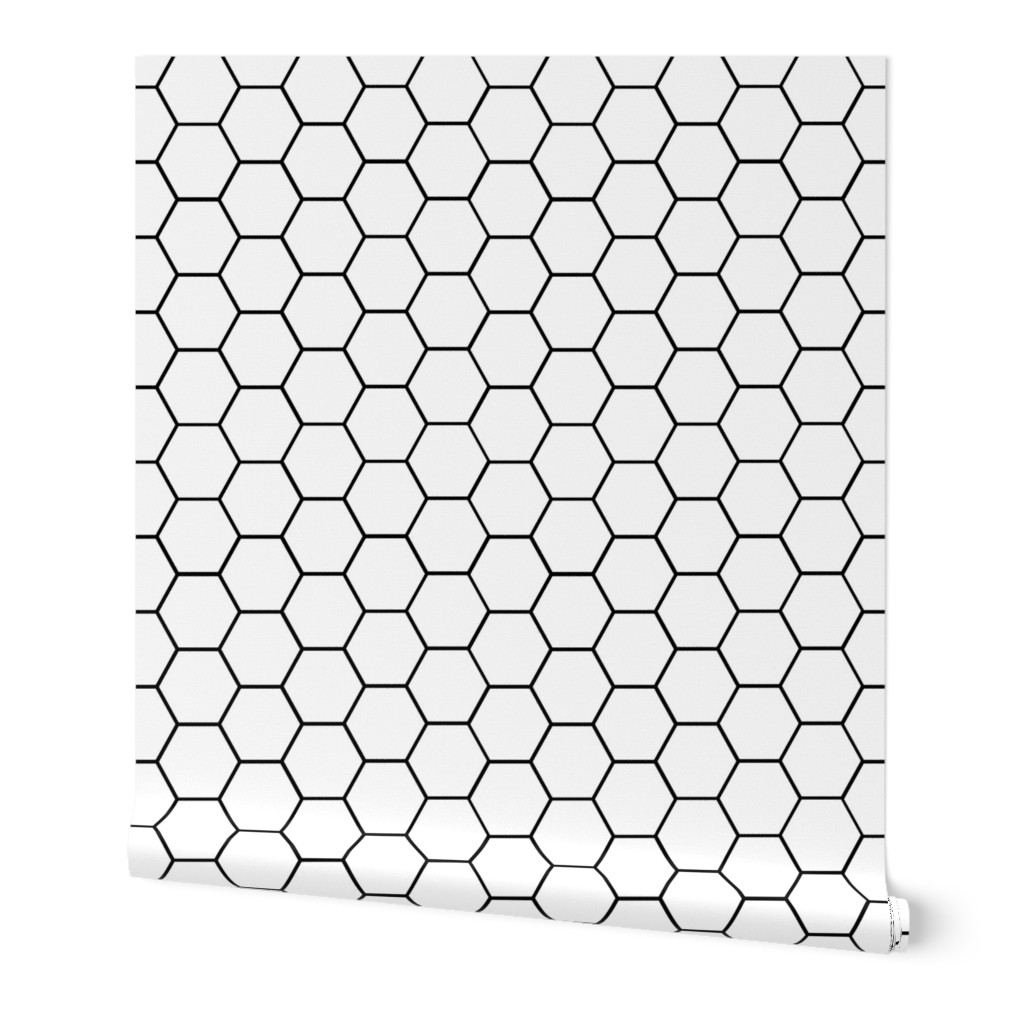 Hexagon tile, wallpaper, black and white tile, geometric hex