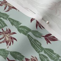 Christmas cactus - burgundy and grey-green on pale blue-grey