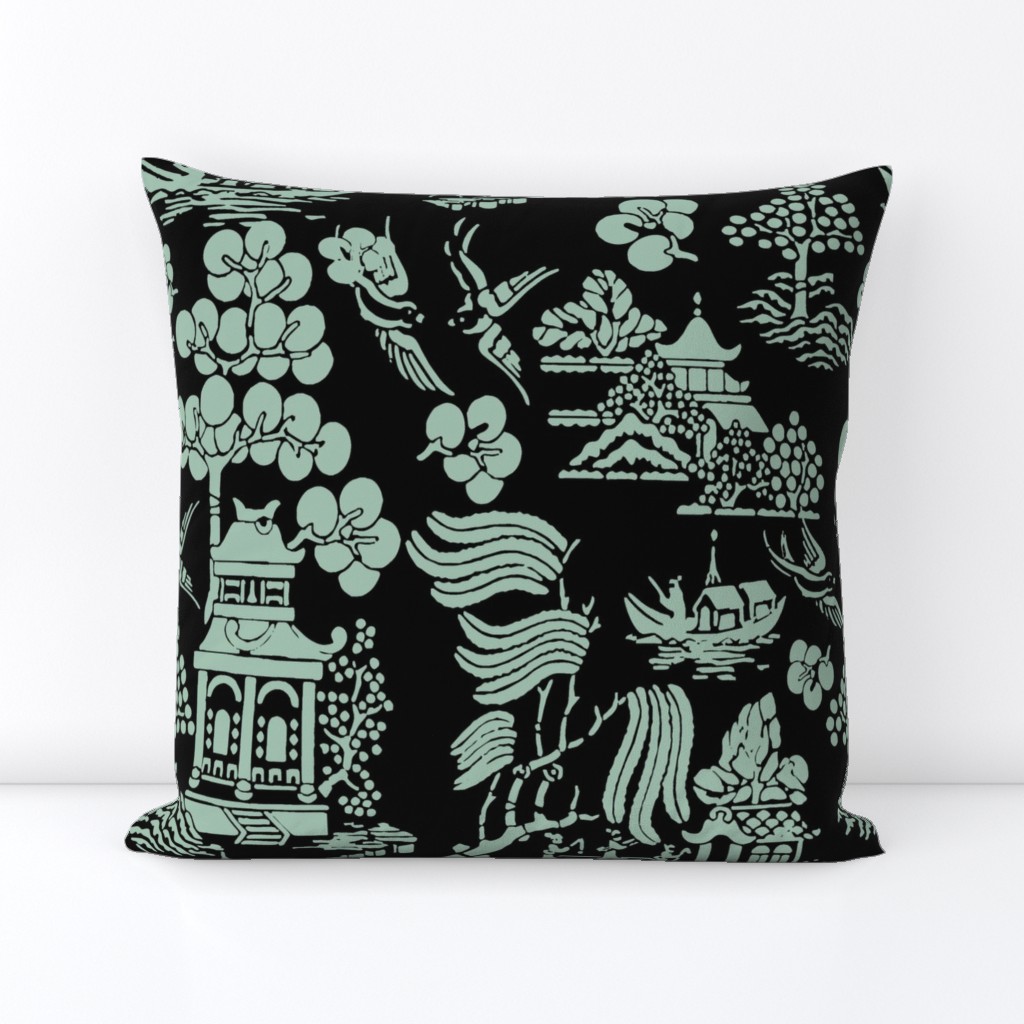 Chinoiserie Villages sage green