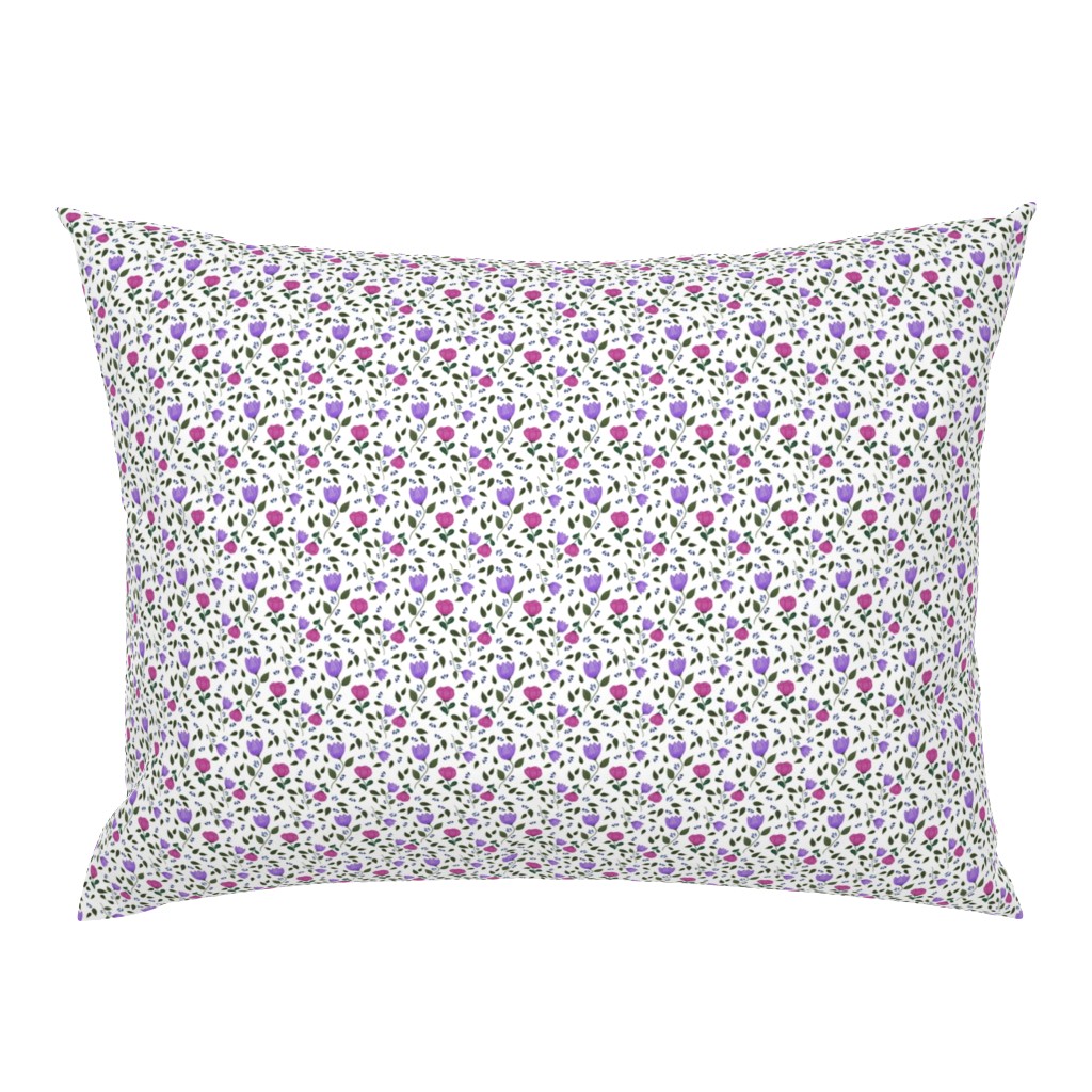 Pink Purple Flowers on White // Feminine Fabric // 4x4