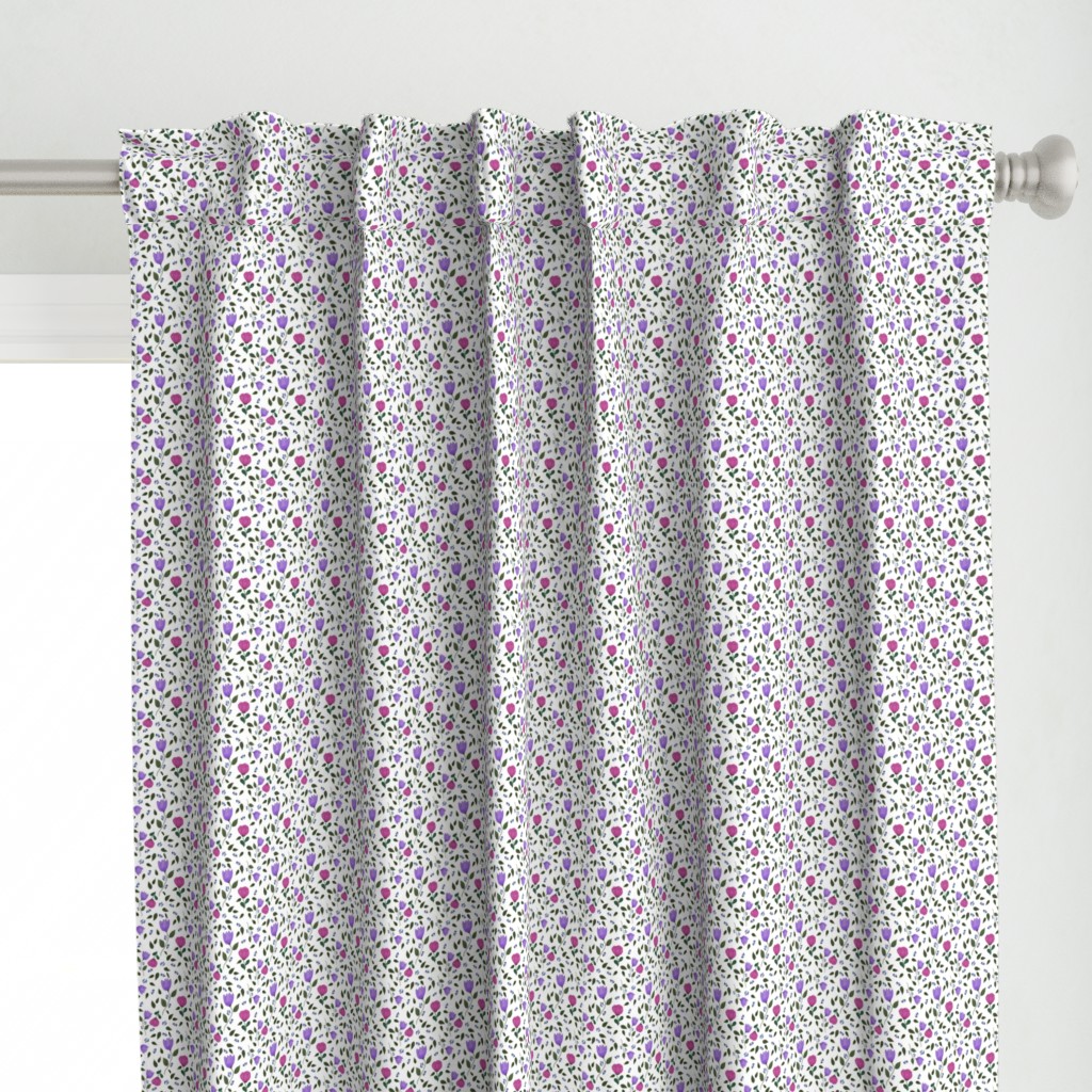 Pink Purple Flowers on White // Feminine Fabric // 4x4