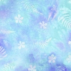 Lavender Aqua Fern and Flower Sunprint Allover