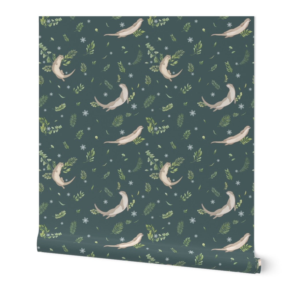 Otter pattern - Dark green background 