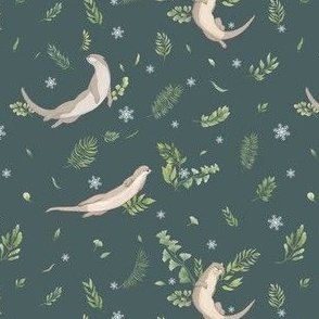 Otter pattern - Dark green background 