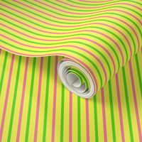 Spring Garden Vertical Stripes - Wide Lemon Fizz Ribbons with Lime Green and Rosy Pink - Small Scale