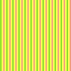 Spring Garden Vertical Stripes - Wide Lemon Fizz Ribbons with Lime Green and Rosy Pink - Small Scale