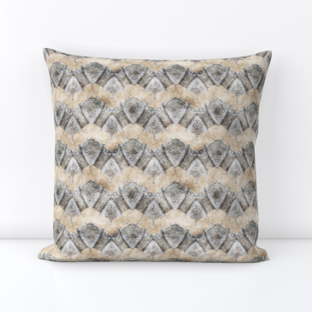 ETHNIC SHIELD CHEVRON 1 WATERCOLOR WOOD STONE BEIGE GREY