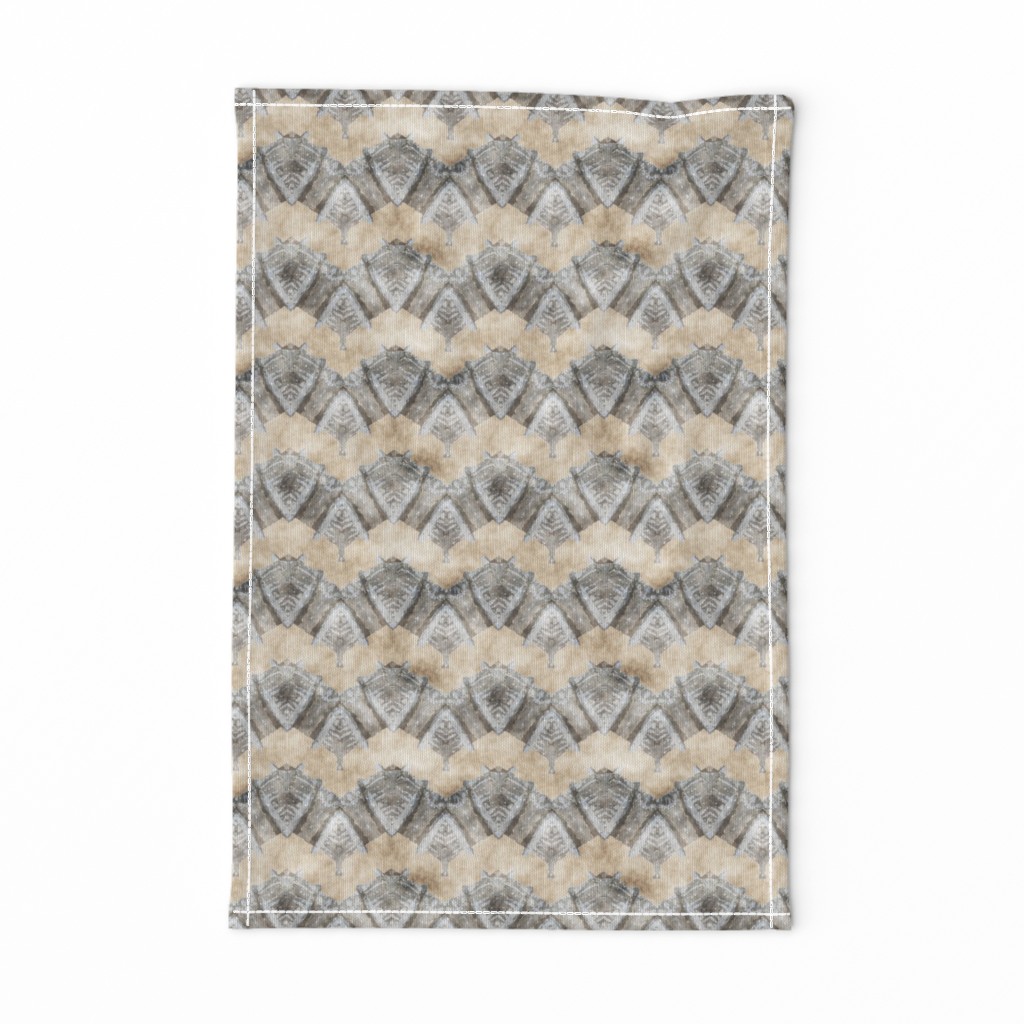 ETHNIC SHIELD CHEVRON 1 WATERCOLOR WOOD STONE BEIGE GREY