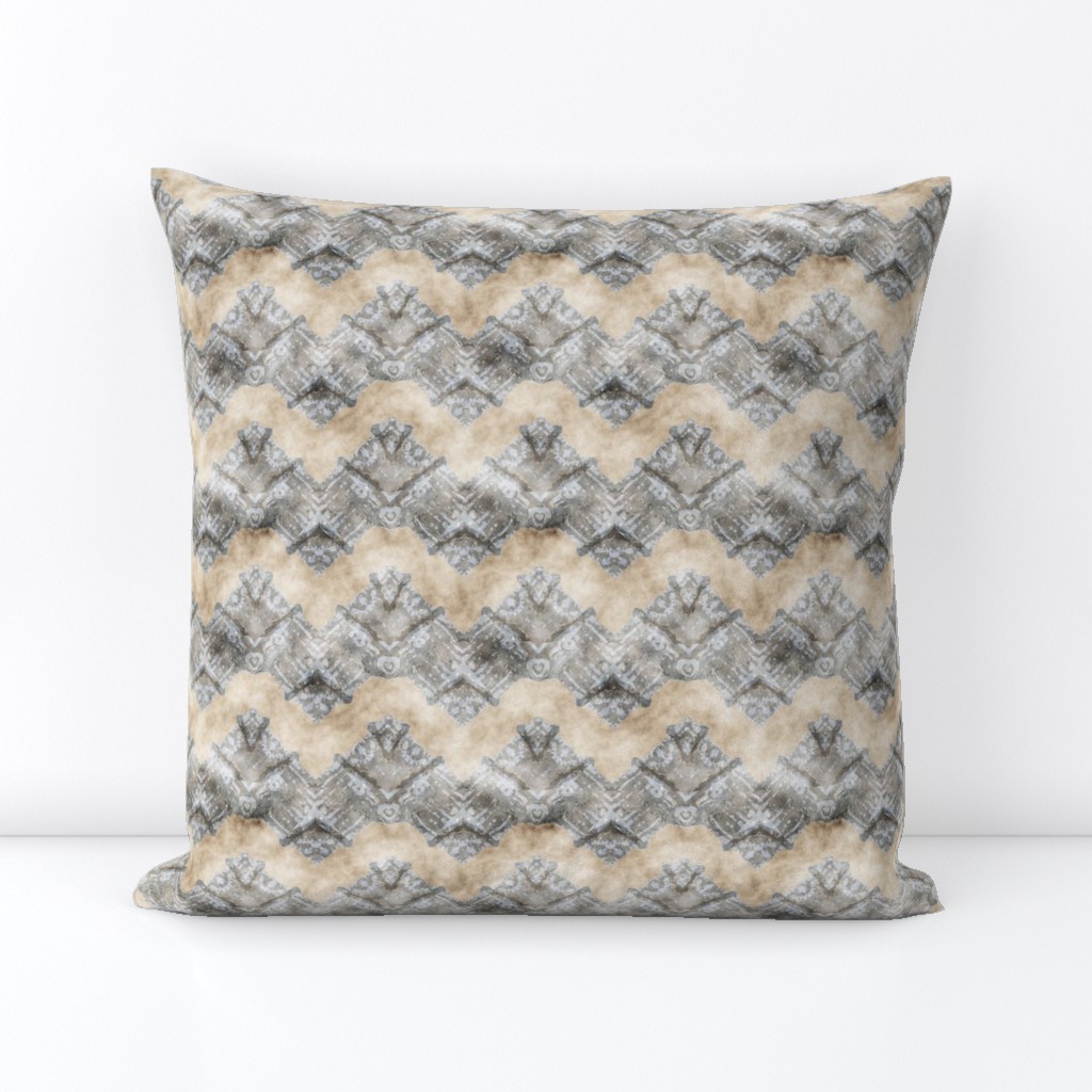 ETHNIC SHIELD CHEVRON 2 WATERCOLOR WOOD STONE BEIGE GREY GRAY