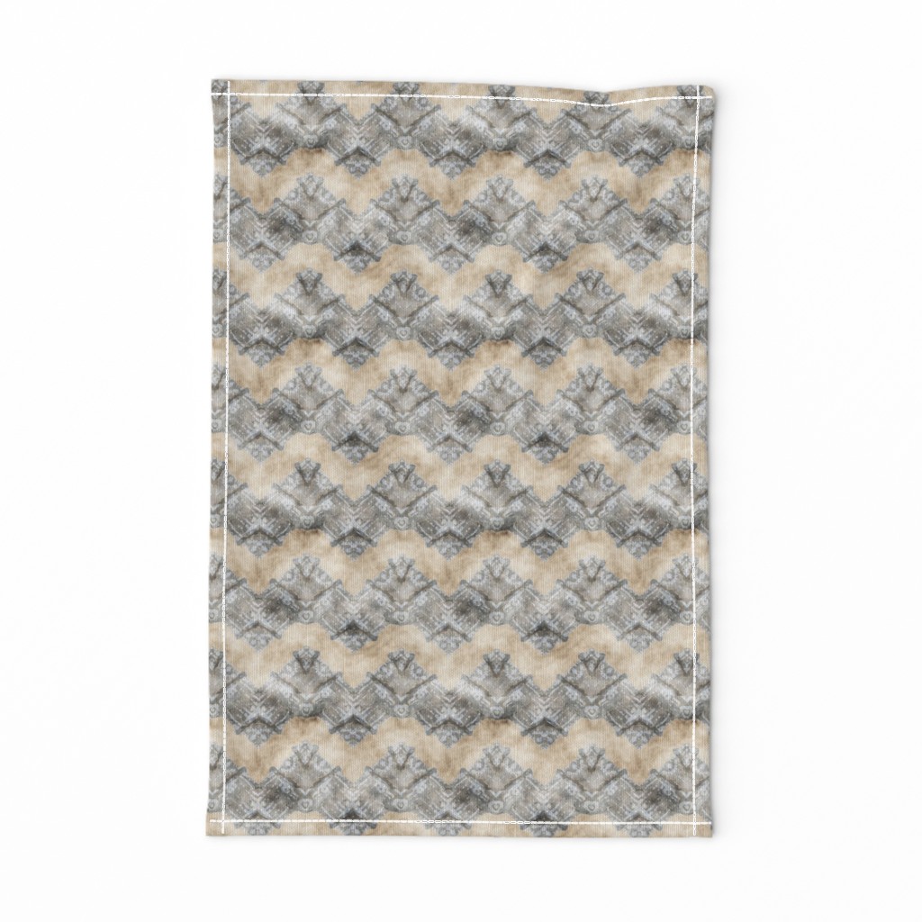 ETHNIC SHIELD CHEVRON 2 WATERCOLOR WOOD STONE BEIGE GREY GRAY