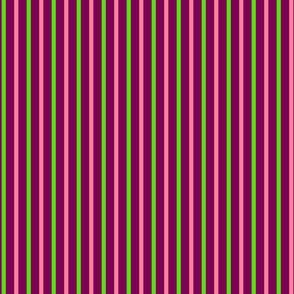 Spring Garden Vertical Stripes of Wide Ripe Plum Ribbons with Lime Green and Rosy Pink - Small Scale