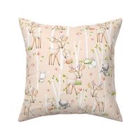 Sweet Woodland Animals (blush) Deer Fox Raccoon Birch Trees Flowers Baby Girl Nursery Blanket Sheets Bedding A