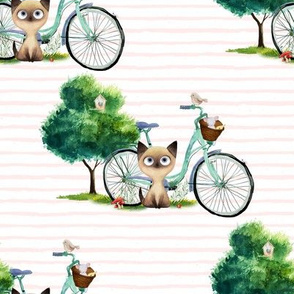 8" KITTY CAT WITH BIKE / PINK STRIPES