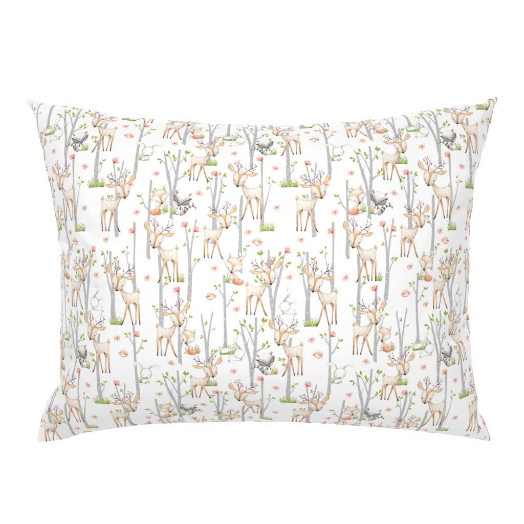 Sweet Woodland Animals - Deer Fox Raccoon Birch Trees Flowers Baby Girl Nursery Blanket Sheets Bedding B