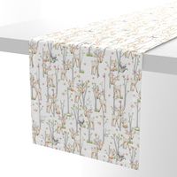 Sweet Woodland Animals - Deer Fox Raccoon Birch Trees Flowers Baby Girl Nursery Blanket Sheets Bedding B